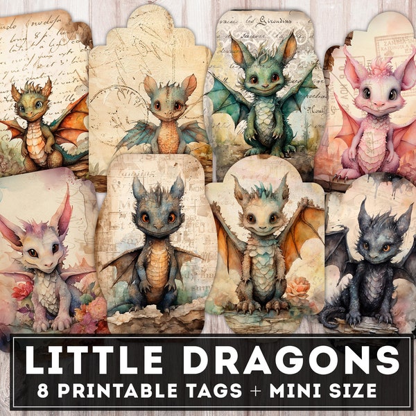Little Dragons Junk Journal Tags, Baby Dragons Tag, Journaling Labels, Printable Inserts, Ephemera, Junk journal Supplies, Download