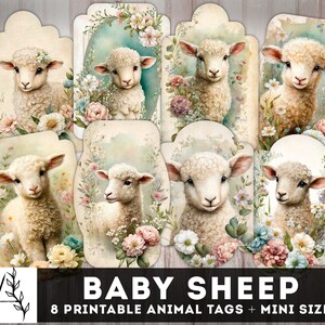Etichette del diario spazzatura delle pecore del bambino, etichetta delle pecore vintage, etichette per il diario digitale, inserti stampabili, oggetti effimeri Shabby Chic, forniture per diari