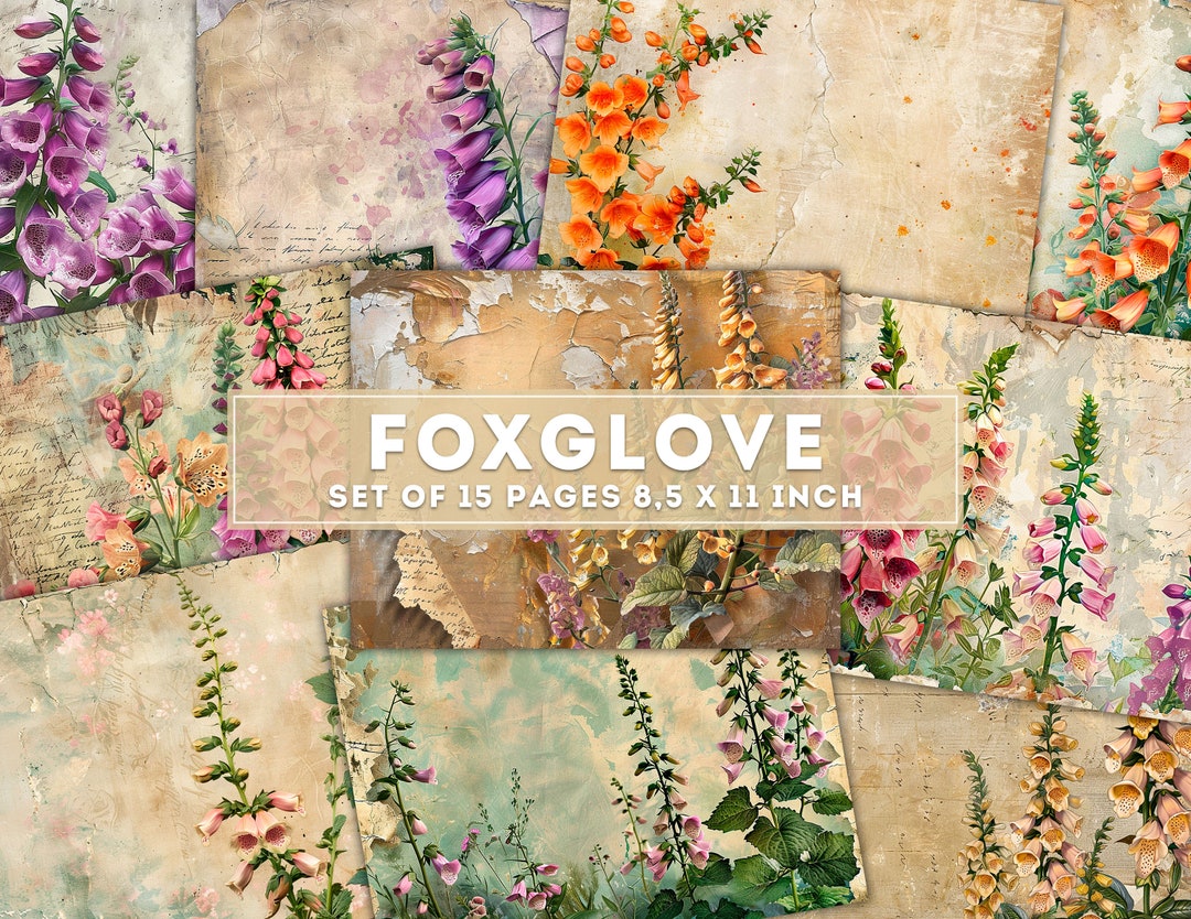 Foxglove Collage, Junk Journal Kit, Vintage Flowers Paper, Floral ...