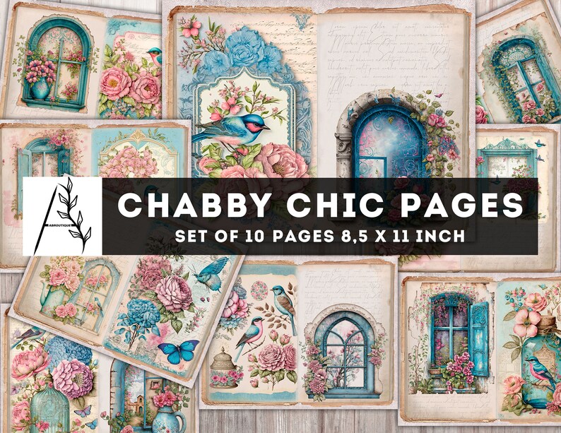 Blue Shabby Chic Junk Journal Kit, Printable Ephemera (instant Download ...