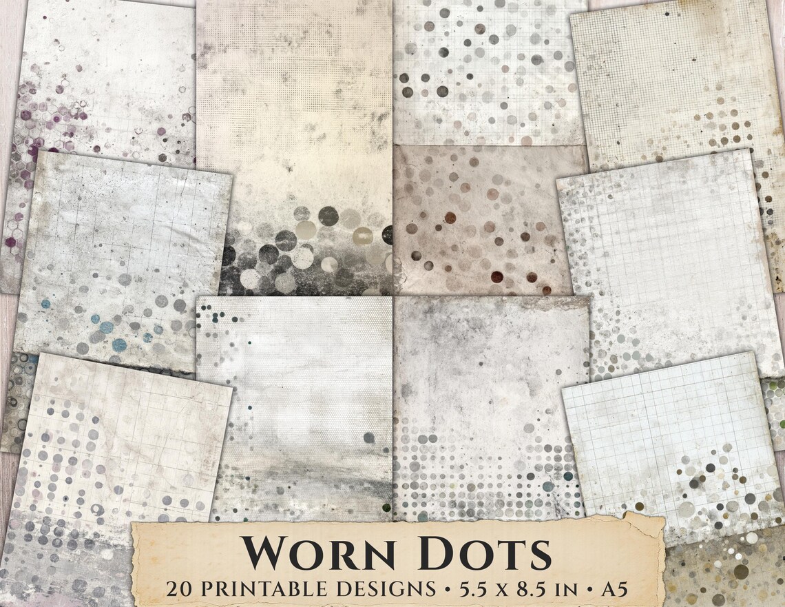 Worn Dots Printable Paper, Distressed Polka Dot Junk Journal Background ...
