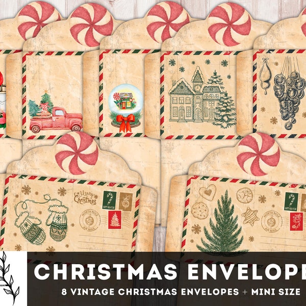 Digital Junk Journal Envelopes, Christmas Envelopes, Printable Envelopes, Vintage Envelopes Ephemera, Fussy Cut Xmas Embellishments