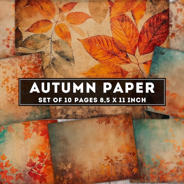 Autumn Paper kit, Fall Junk Journal, 10 JPG Cozy Autumn Pages with dry leaves, Old Paper Pack, Vintage Autumn paper set, Instant Download