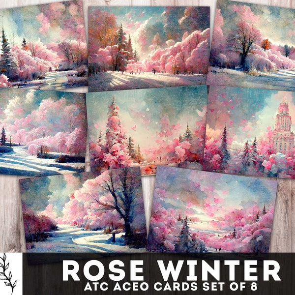 Rose Winter Ephemera ATC ACEO Cards 2.5” x 3.5” Fairy Winter Junk Journal Printables Christmas Magical Forest Instant Download