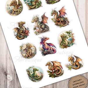 Dragon Printable Ephemera, Dragons Junk Journal, Junk Journal Stickers, Dragons Ephemera, Fussy Cut, Digital Instant Download files JPG PDF image 4