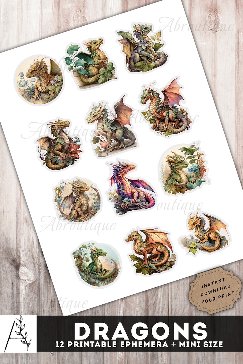 Dragon Printable Ephemera, Dragons Junk Journal, Junk Journal Stickers, Dragons Ephemera, Fussy Cut, Digital Instant Download files JPG PDF image 4
