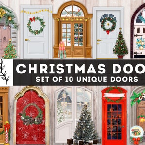 Puertas navideñas, decoración digital navideña, puertas imprimibles, efímera de diario basura, archivos descargables de Navidad de corte quisquilloso JPG PDF PNG
