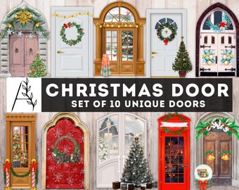 Christmas Doors, Christmas Digital Decoration, Printable Doors, Junk Journal Ephemera, Fussy Cut Xmas Downloadable files JPG PDF PNG