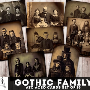 Gothic Family, Gothic Photo, Printable ATC Aceo Cards 2.5” x 3.5” Gothic Junk Journal, Gloomy Card, Goth Mystery Ephemera, Ephemera Download