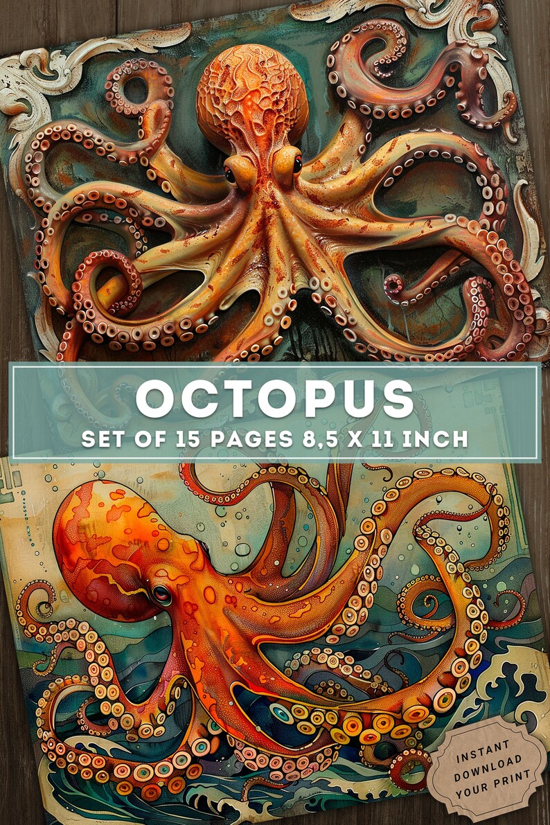 Octopus Collage Paper: Nautical Junk Journal Pages (digital Download ...
