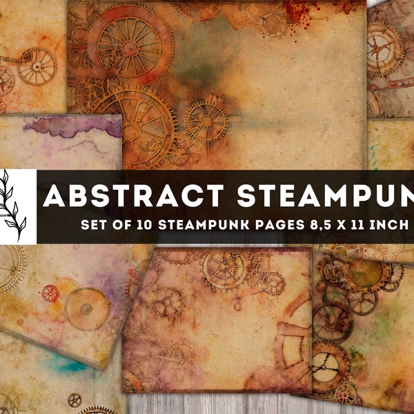 Abstract Steampunk Paper, Steampunk Printables, Junk Journal kit, Steampunk Ephemera, Digital Pages Collage Sheet, Instant Download