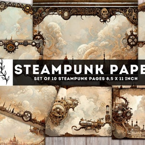 Fantasy paper Pack, Steampunk Printables, Steampunk Junk Journal, Steampunk Town, Digital Pages Collage Sheet, Instant Download