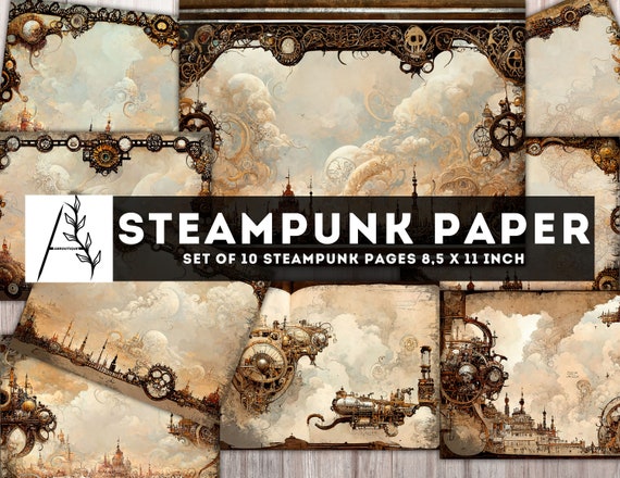 Fantasy paper Pack, Steampunk Printables, Steampunk Junk Journal, Steampunk Town, Digital Pages Collage Sheet, Instant Download