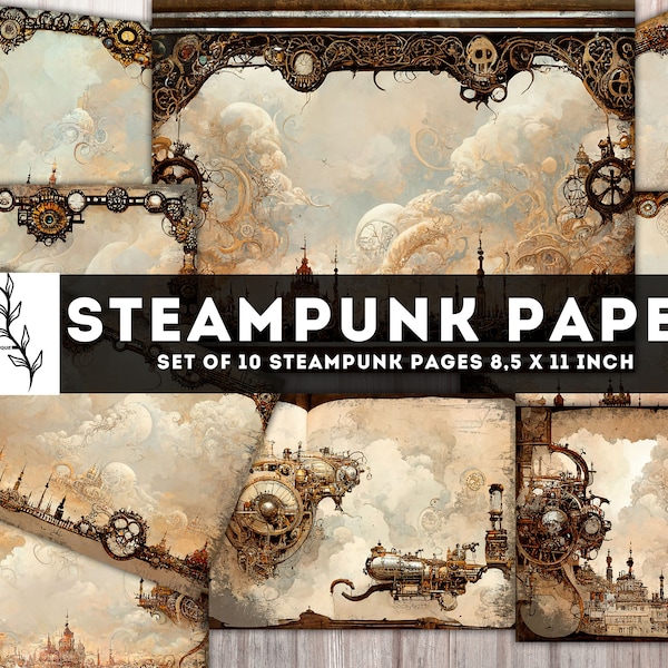 Fantasy paper Pack, Steampunk Printables, Steampunk Junk Journal, Steampunk Town, Digital Pages Collage Sheet, Instant Download