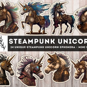 Steampunk Unicorn, Steampunk Printable Junk Journal Kit, Steampunk Fairy Unicorn Ephemera, Fussy Cut, Digital Instant Download files JPG PDF