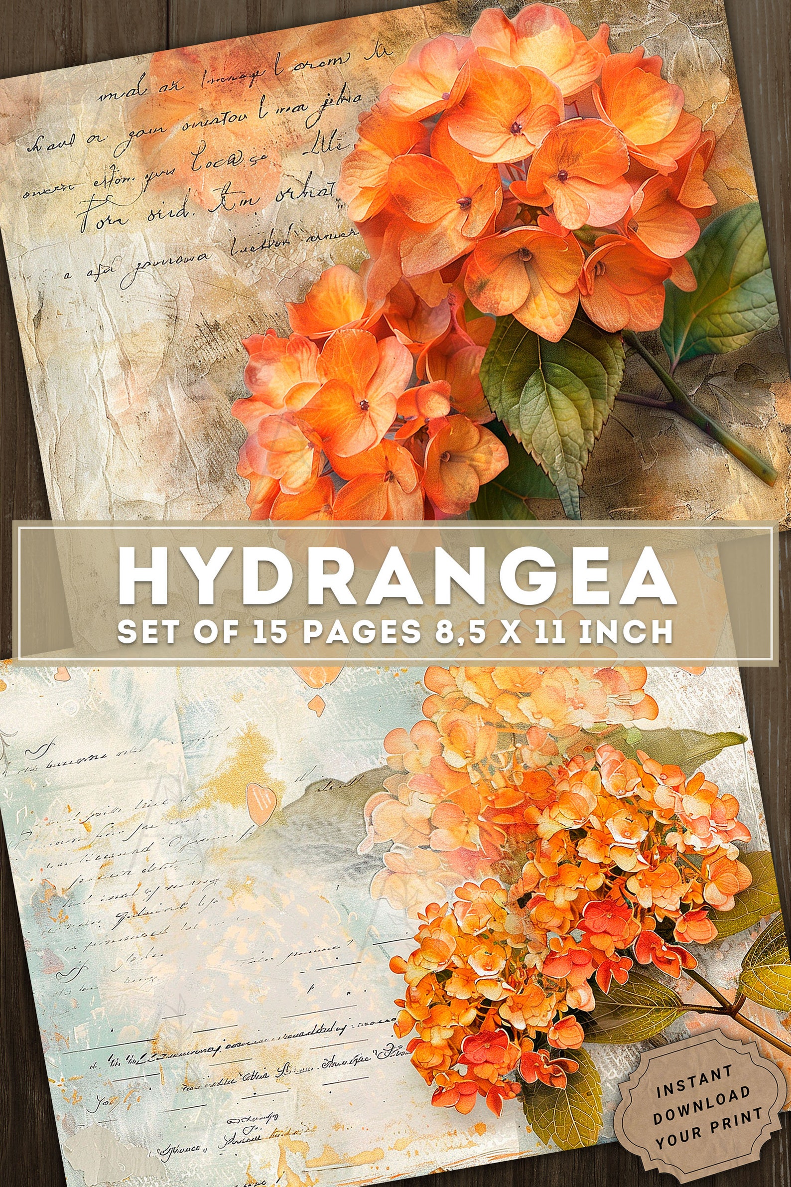 Hydrangea Collage, Junk Journal Kit, Colorful Vintage Flowers Paper ...