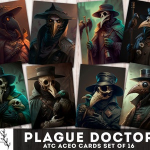Plague Doctor Printable ATC Aceo Cards 2.5” x 3.5” Gothic Junk Journal, Horror, Goth Mystery Ephemera, Witch Ephemera, Instant Download