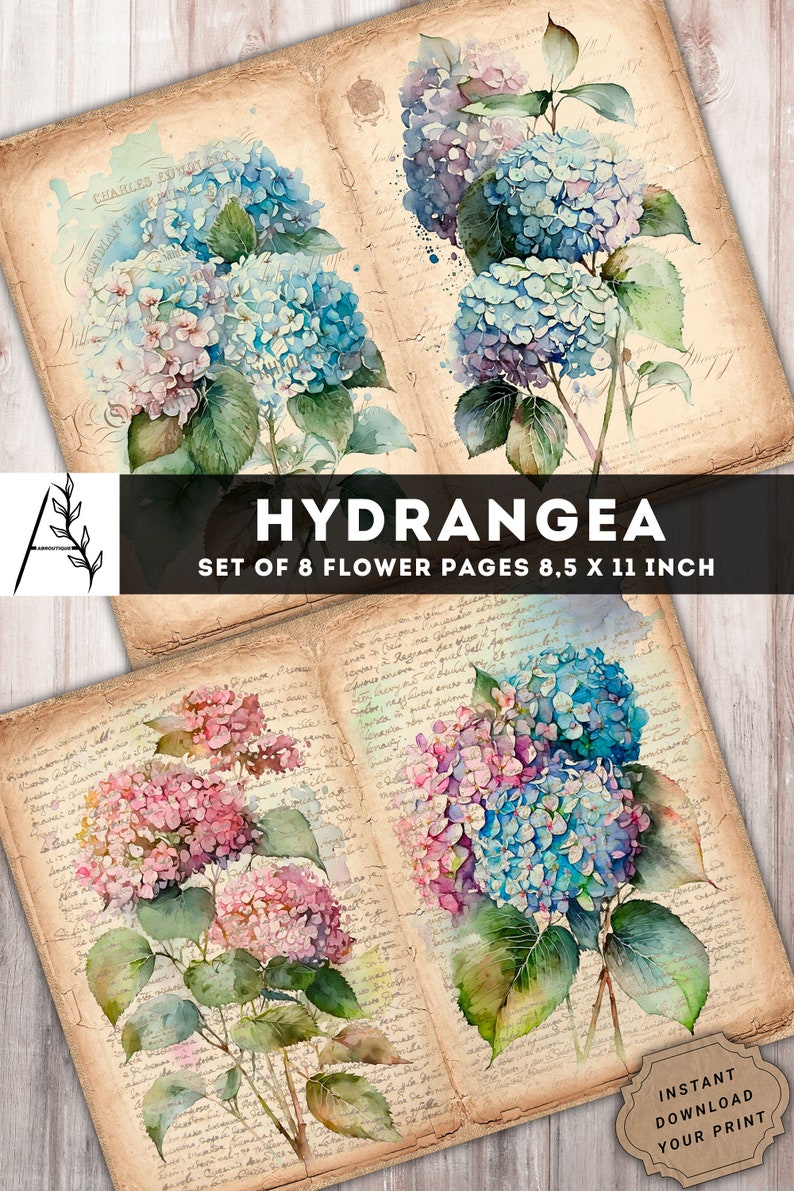 Hydrangea Junk Journal Kit, Junk Journal Supplies, Floral Digital Paper ...