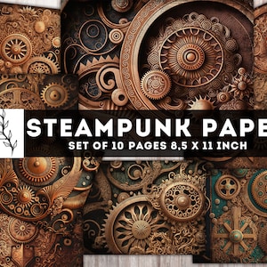 Pacchetto di carta Steampunk, Stampabili Steampunk, Diario spazzatura Steampunk, Pagine di vecchi ingranaggi, Carta digitale, Foglio di collage, Download istantaneo