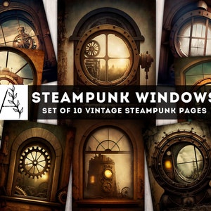 Steampunk Windows, Steampunk Printables, Steampunk Junk Journal Kit, Windows Paper Pack, Digital Pages Collage Sheet, Instant Download