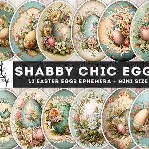 Shabby Chic Eier, Ostern Printables, Frühling Junk Journal Zubehör, Oster Ephemera, wählerischen Schnitt, Vintage, Pastell, Aufkleber, Download JPG PNG