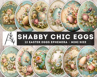 Shabby Chic Eggs, Easter Printables, Spring Junk Journal Supplies, Easter Ephemera, Fussy Cut, Vintage, Pastel, Stickers, Download JPG PNG