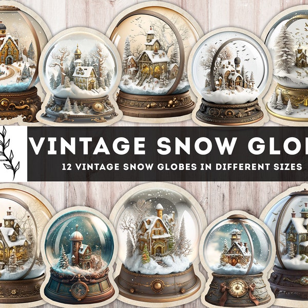 Vintage Snow Globe, Junk Journal Printable, Fussy Cut Glass snowball, Christmas snow globe, Winter, Xmas Steampunk decor, Instant Download