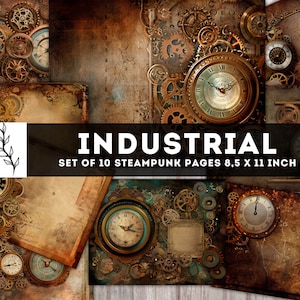 Industrial Paper Pack, Industrial Printables, Steampunk Junk Journal kit, Grunge art, Digital Pages Collage Sheet, Instant Download