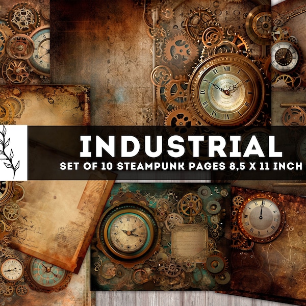 Industrial Paper Pack, Industrial Printables, Steampunk Junk Journal kit, Grunge art, Digital Pages Collage Sheet, Instant Download