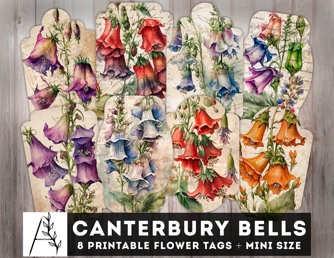 Canterbury Bells Tags, Floral Journaling Labels, Junk Journal Tags ...