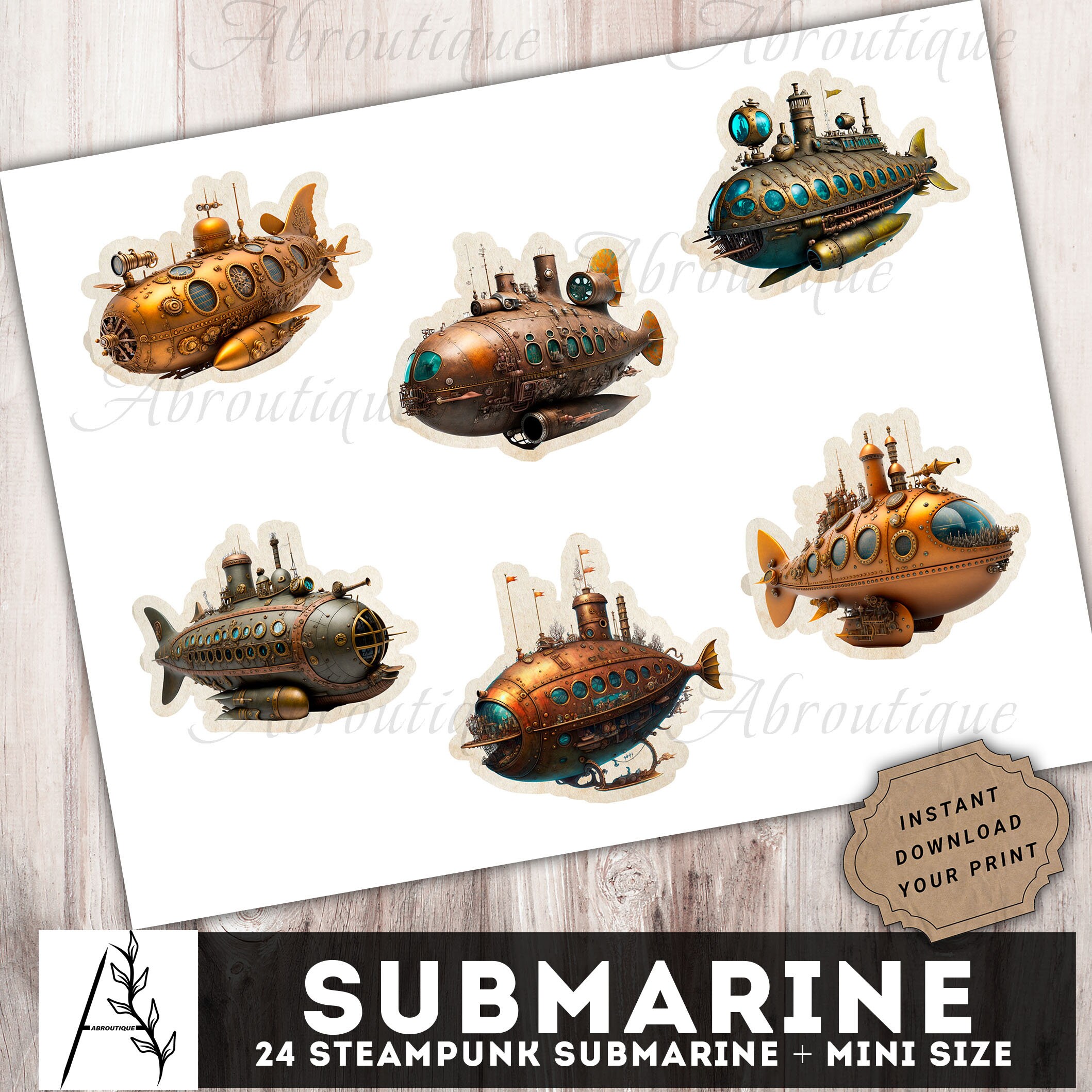 Steampunk Submarine Junk Journal Kit Printable Submarine Etsy