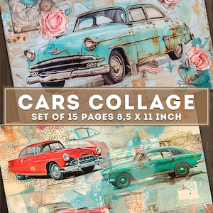Cars Collage Paper, Vintage Cars Art Paper, Junk Journal, Cars Ephemera ...