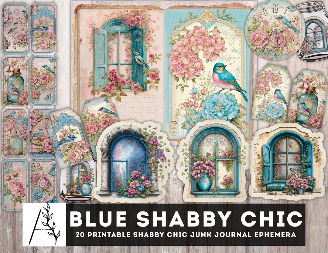Blue Shabby Chic Junk Journal Kit, Printable Ephemera (instant Download ...