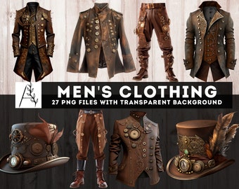 Steampunk Men's Clothing Clipart, 27 PNG Steampunk Man Clothes - Main Image