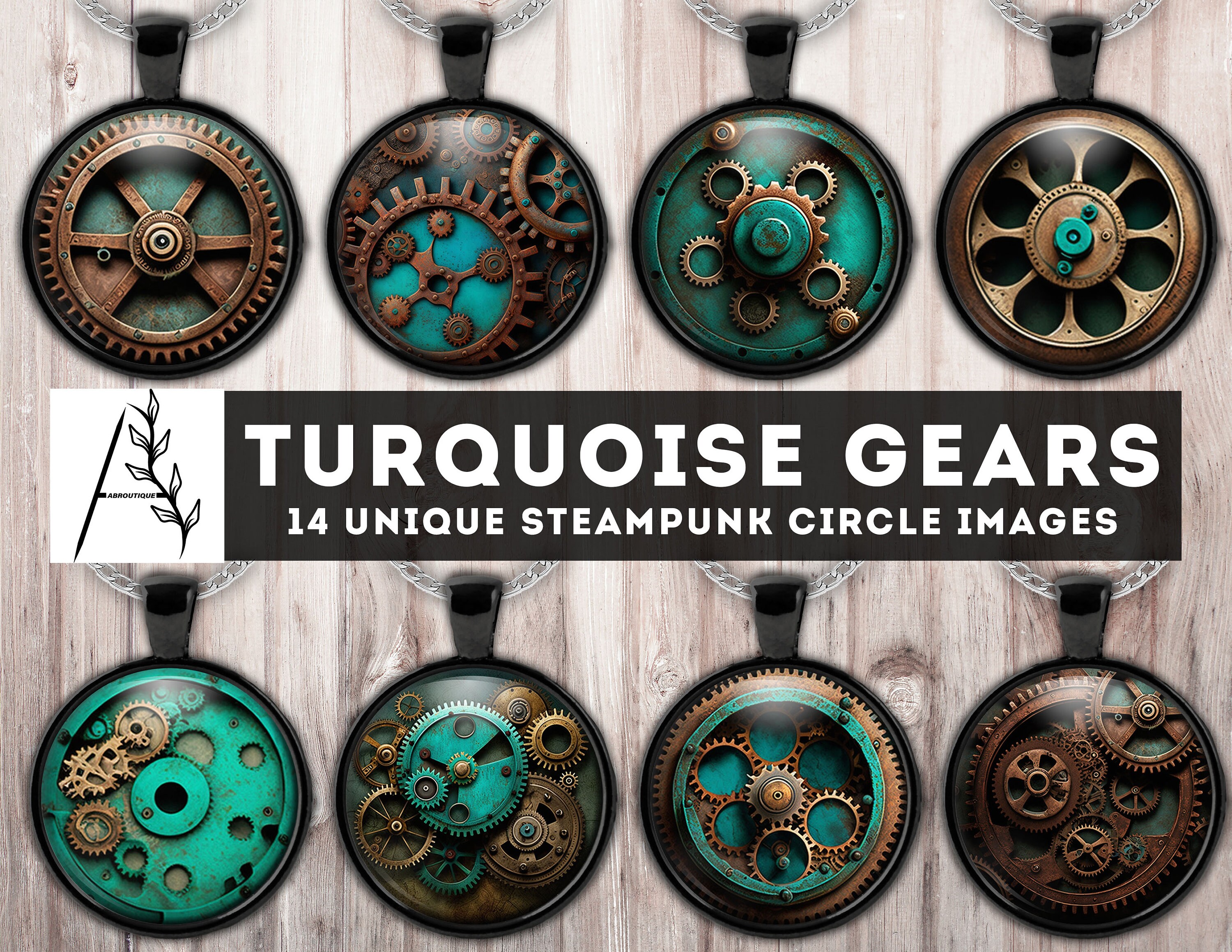 Turquoise Steampunk 1.5" 1.2" 1" 30mm 25mm 20mm circles For Craft, Bottle Cap, Pendant Images, Printable Round Gears, Digital Collage Sheet