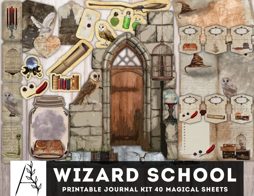 Wizard School Junk Journal Kit, Doors, Fussy Cut, Page Tabs, Tickets ...