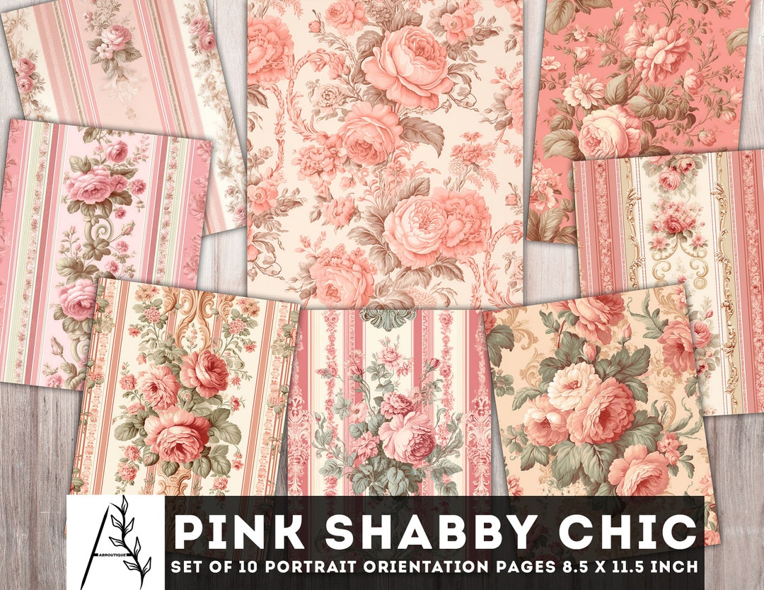 Pink Shabby Chic Junk Journal, Shabby Chic Paper, 10 JPG Digital Pages ...