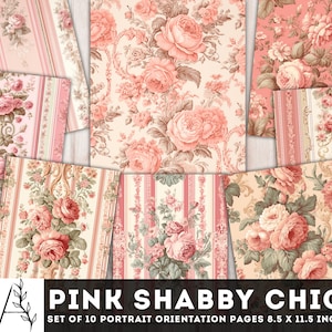 Rosa Shabby Chic Junk Journal, Carta Shabby Chic, 10 pagine digitali JPG, Kit floreale Junk Journal, Stampabili romantici, Cancelleria, Scarica