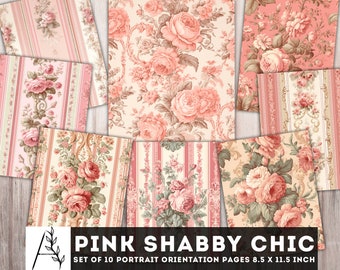Peut inclure: Ensemble de 10 papiers numériques avec des motifs floraux roses et blancs dans un style shabby chic. Chaque papier mesure 8,5 x 11,5 pouces.