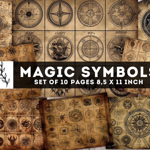 Kit de diario basura de símbolos mágicos, páginas de signos místicos, papel digital milagroso, símbolos góticos, páginas imprimibles de hechicería, descarga digital
