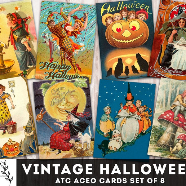 Vintage Halloween cards Printable ATC ACEO Cards 2.5” x 3.5” Digital Collage Sheet, Journal cards, Junk Journal, Digital Download