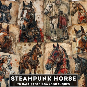 Steampunk Pferd halbe Seiten, Steampunk Junk Journal Kit, Vintage Journal Bilder, Tiere Papierpaket, Ephemera Printables, digitaler Download