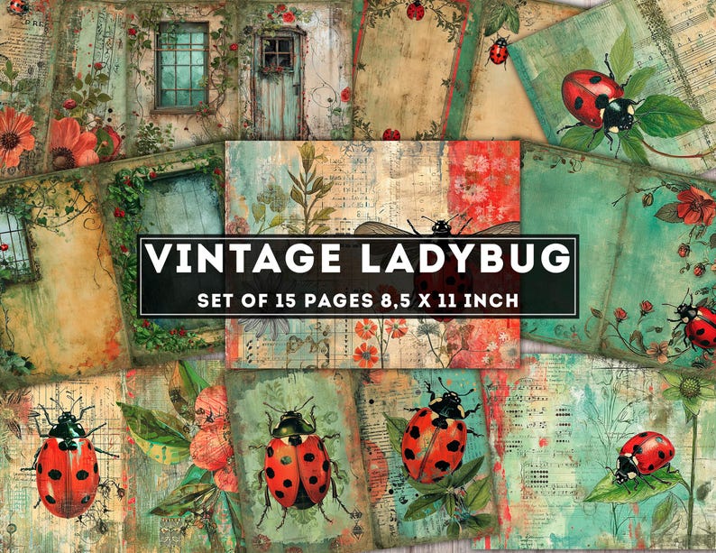 Ladybug Vintage Junk Journal Kit, Digital Printable Project, Paper ...