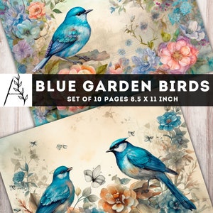 Blue Garden Birds Junk Journal Kit Blue Shabby Chic Paper 10 - Etsy