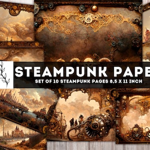 Dunkles Steampunk Papier, Steampunk Junk Journal, Steampunk Printables, Steampunk City, digitale Seiten, Collage Sheet, sofortiger Download