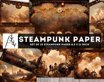 Dark Steampunk Paper, Steampunk Junk Journal, Steampunk Printables, Steampunk City, Digital Pages, Collage Sheet, Instant Download