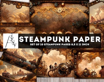 Dark Steampunk Paper, Steampunk Junk Journal, Steampunk Printables, Steampunk City, Digital Pages, Collage Sheet, Instant Download