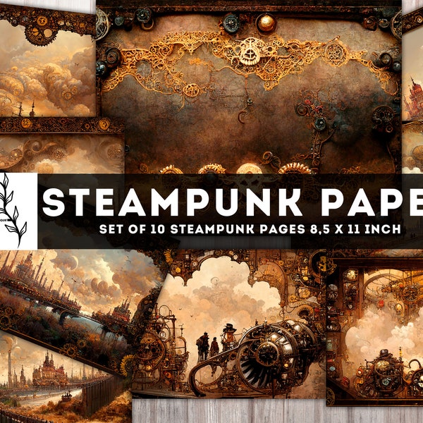 Dark Steampunk Paper, Steampunk Junk Journal, Steampunk Printables, Steampunk City, Digital Pages, Collage Sheet, Instant Download