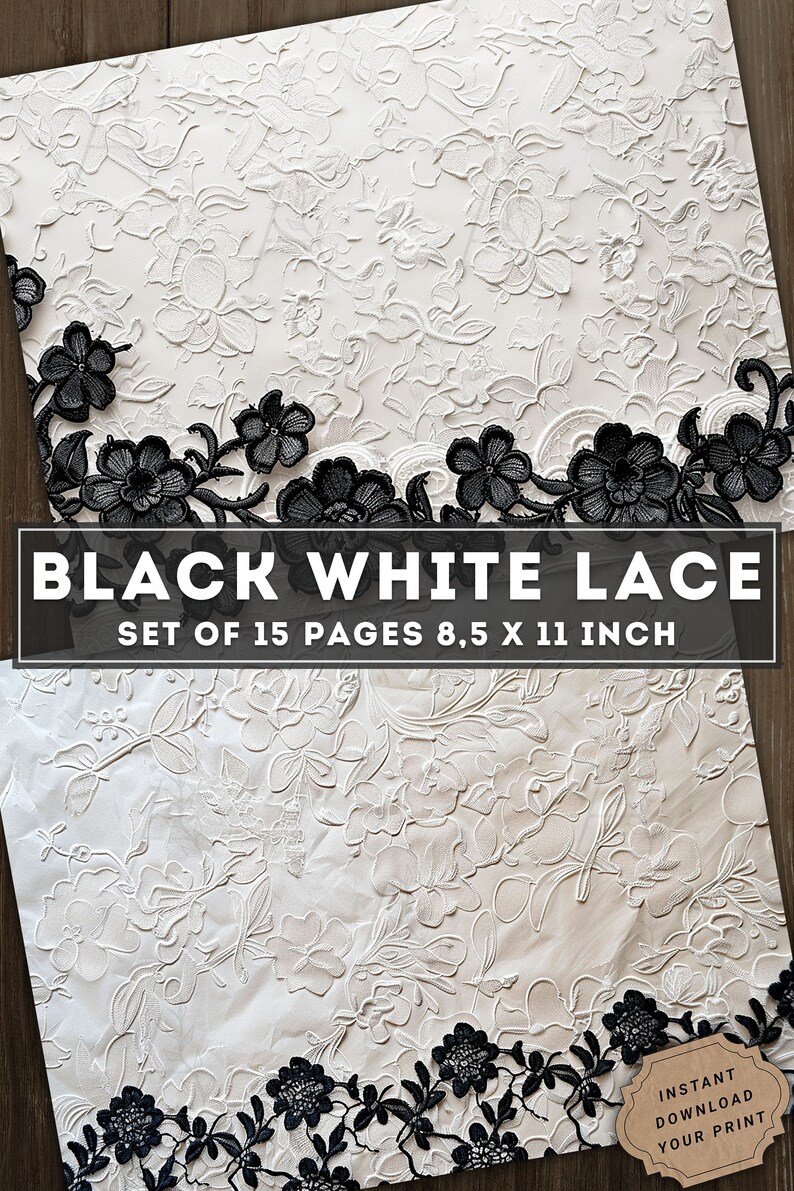 Black and White Lace Digital Paper Instant Download Junk Journal ...