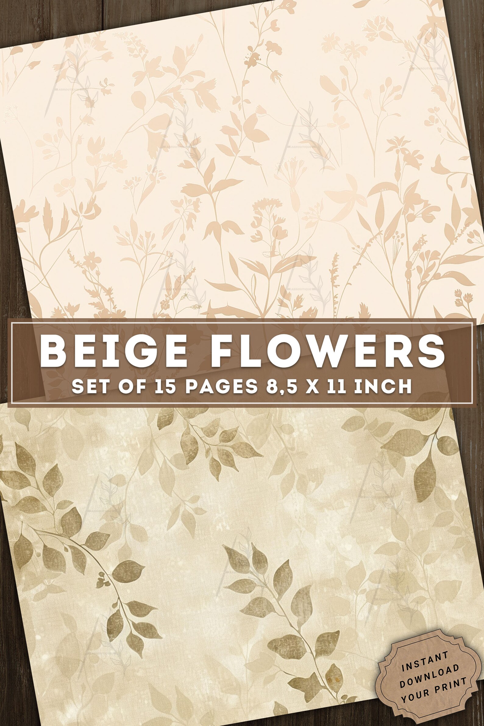 Beige Flowers Digital Paper, Watercolor Scrapbook Papers, Junk Journal ...